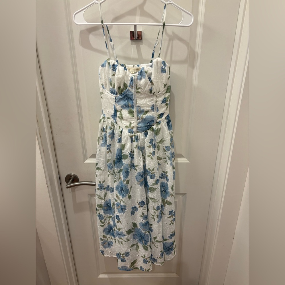 NWT Thirty Thirty Floral Corset style Spaghetti-Strap Midi Dress- L